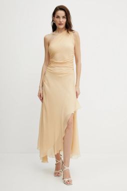 Hodvábne šaty Victoria Beckham béžová farba, midi, rovný strih, 1225WDR006487C