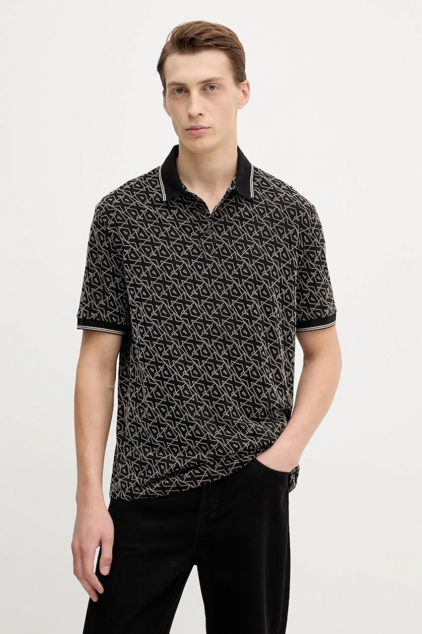 Bavlnené polo tričko Armani Exchange čierna farba, vzorované, XM001883 AF10356