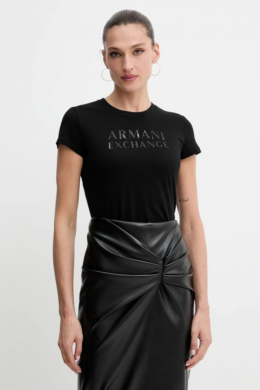 Bavlnené tričko Armani Exchange dámske, čierna farba, XW001357 AF10356