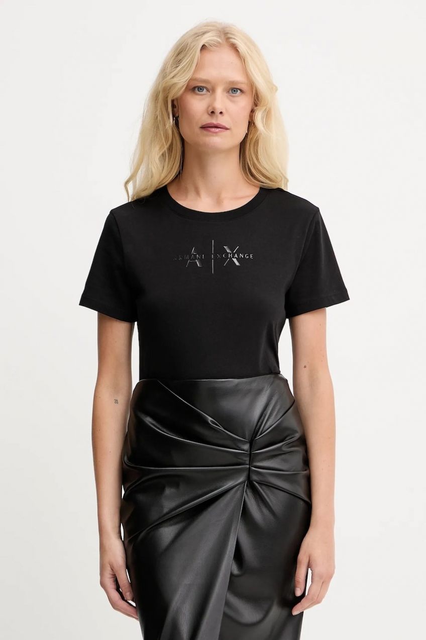 Bavlnené tričko Armani Exchange dámske, čierna farba, XW001366 AF10356