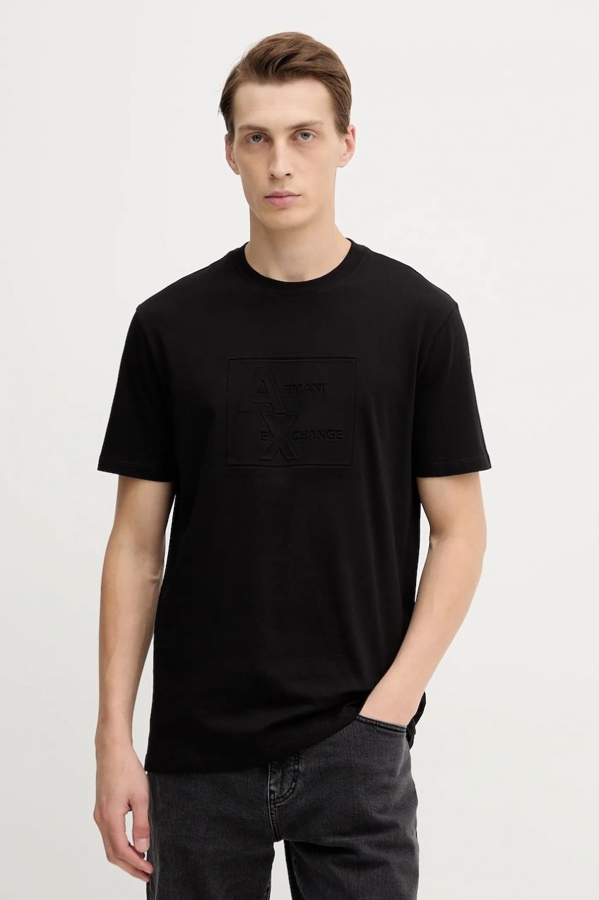 Bavlnené tričko Armani Exchange pánske, čierna farba, jednofarebné, XM001454 AF10361