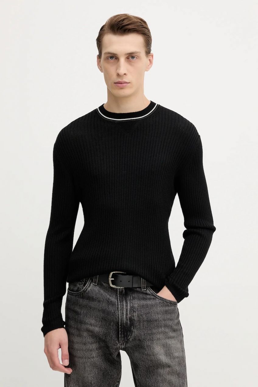 Vlnený sveter Armani Exchange čierna farba, ľahký, XM000893 AF14007