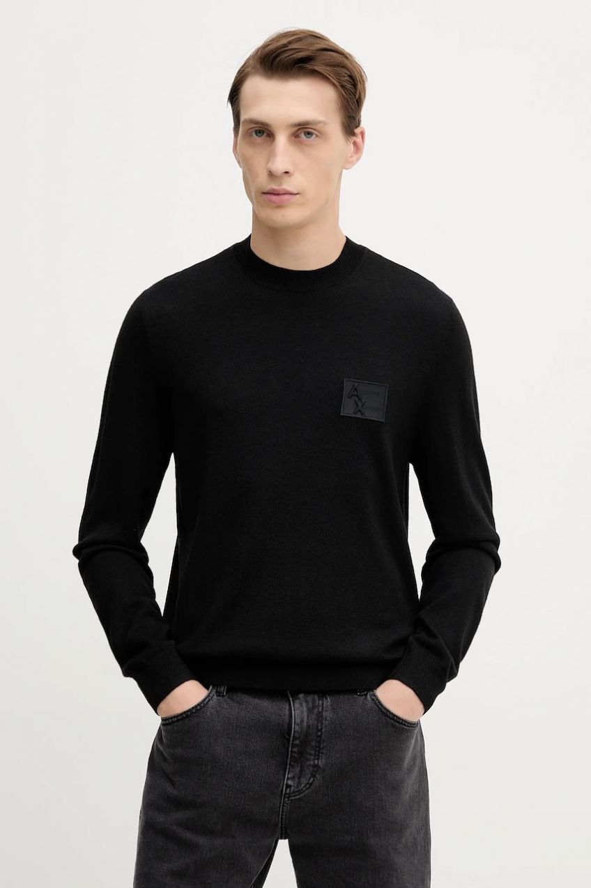 Vlnený sveter Armani Exchange čierna farba, ľahký, XM001329 AF11982
