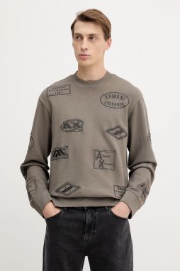 Bavlnená mikina Armani Exchange šedá farba, s nášivkou, XM001881 AF16281