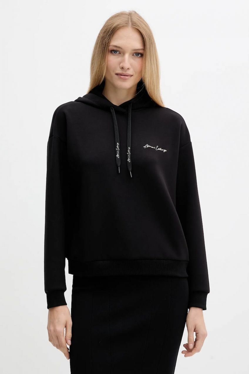 Mikina Armani Exchange čierna farba, s kapucňou, jednofarebná, XW000836 AF13397