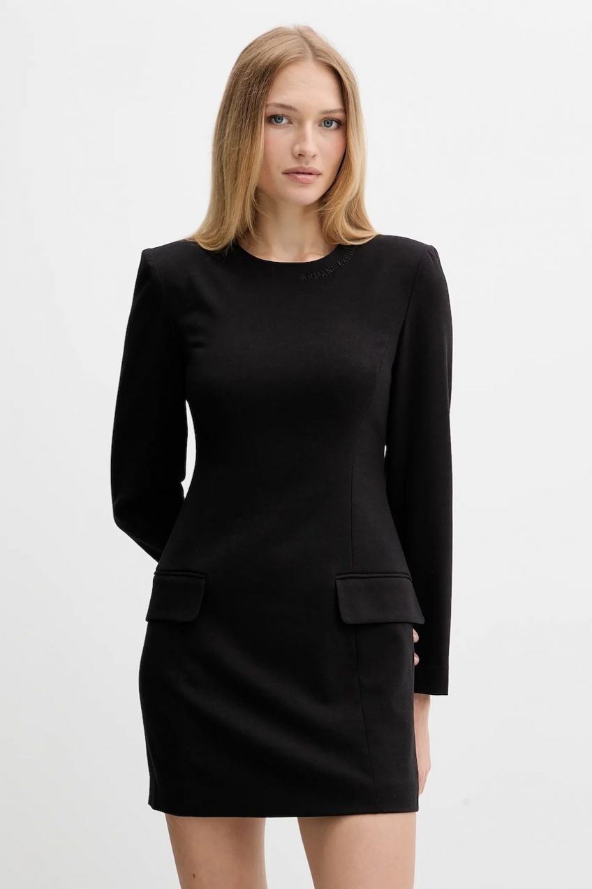 Šaty s prímesou vlny Armani Exchange čierna farba, mini, priliehavé, XW000661 AF16142