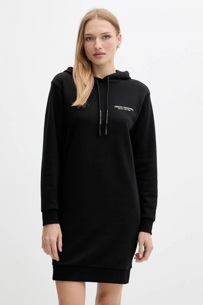 Bavlnené šaty Armani Exchange čierna farba, mini, rovný strih, XW001453 AF10830