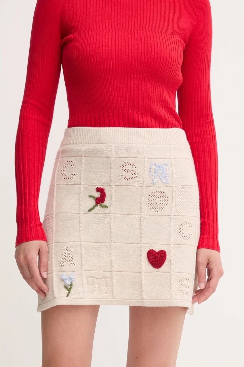 Vlnená sukňa Twinset béžová farba, mini, rovný strih, 252TP3311