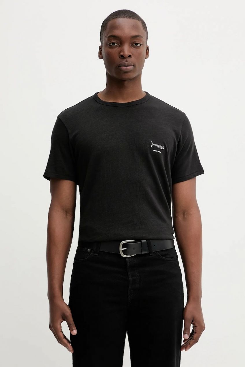Bavlnené tričko Rag & Bone pánske, čierna farba, s nášivkou, RF3825FT2GM