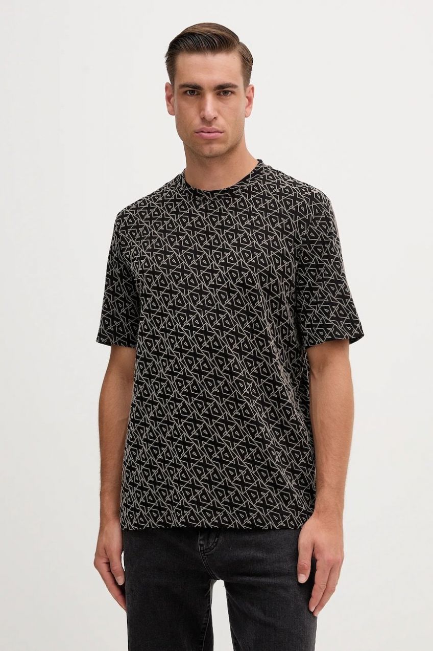 Bavlnené tričko Armani Exchange pánske, čierna farba, vzorované, XM001897 AF10356
