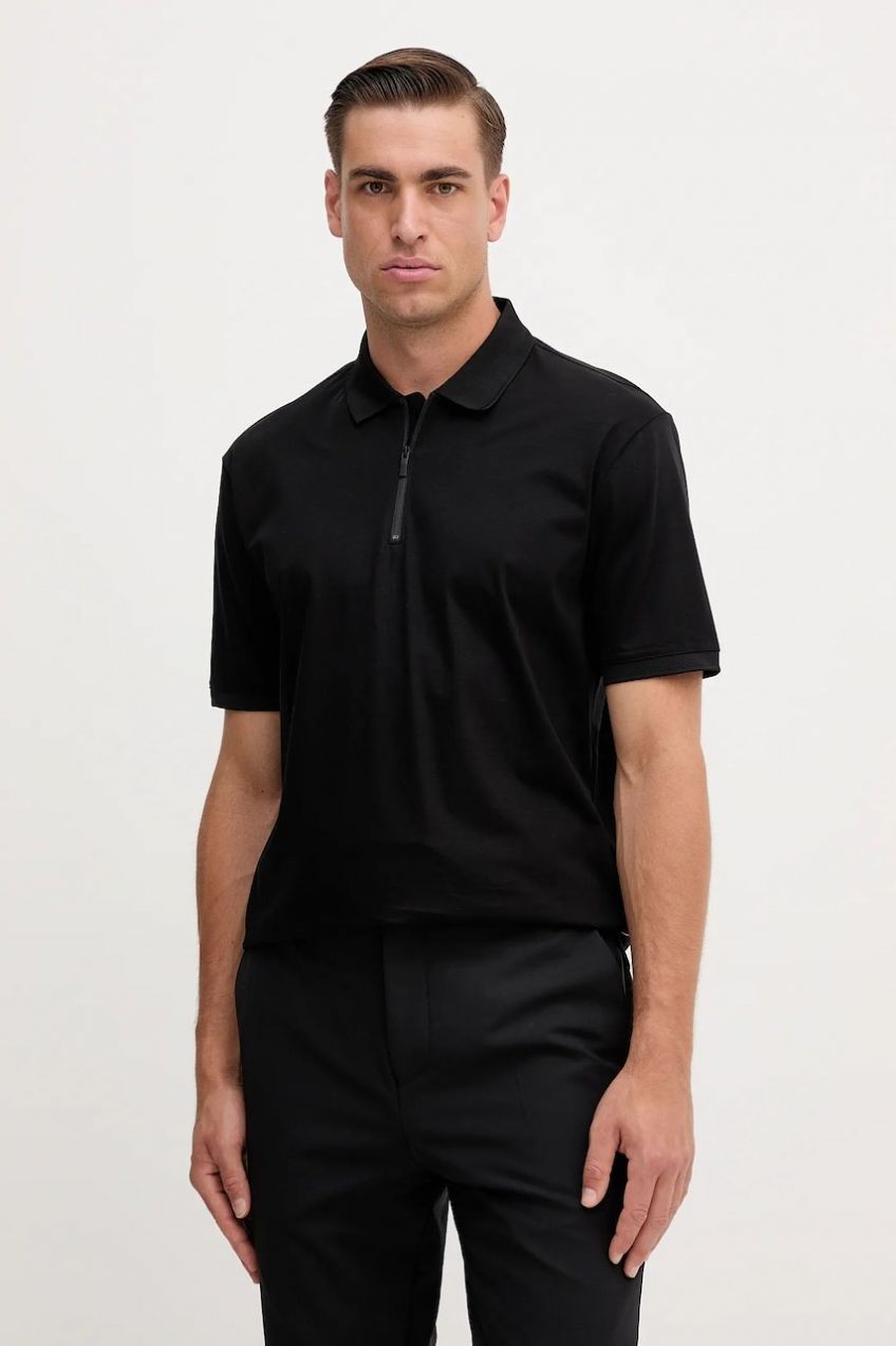 Bavlnené polo tričko Armani Exchange čierna farba, jednofarebné, XM001291 AF10364