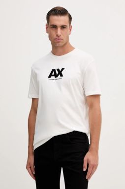 Bavlnené tričko Armani Exchange pánske, biela farba, s potlačou, XM001403 AF16432