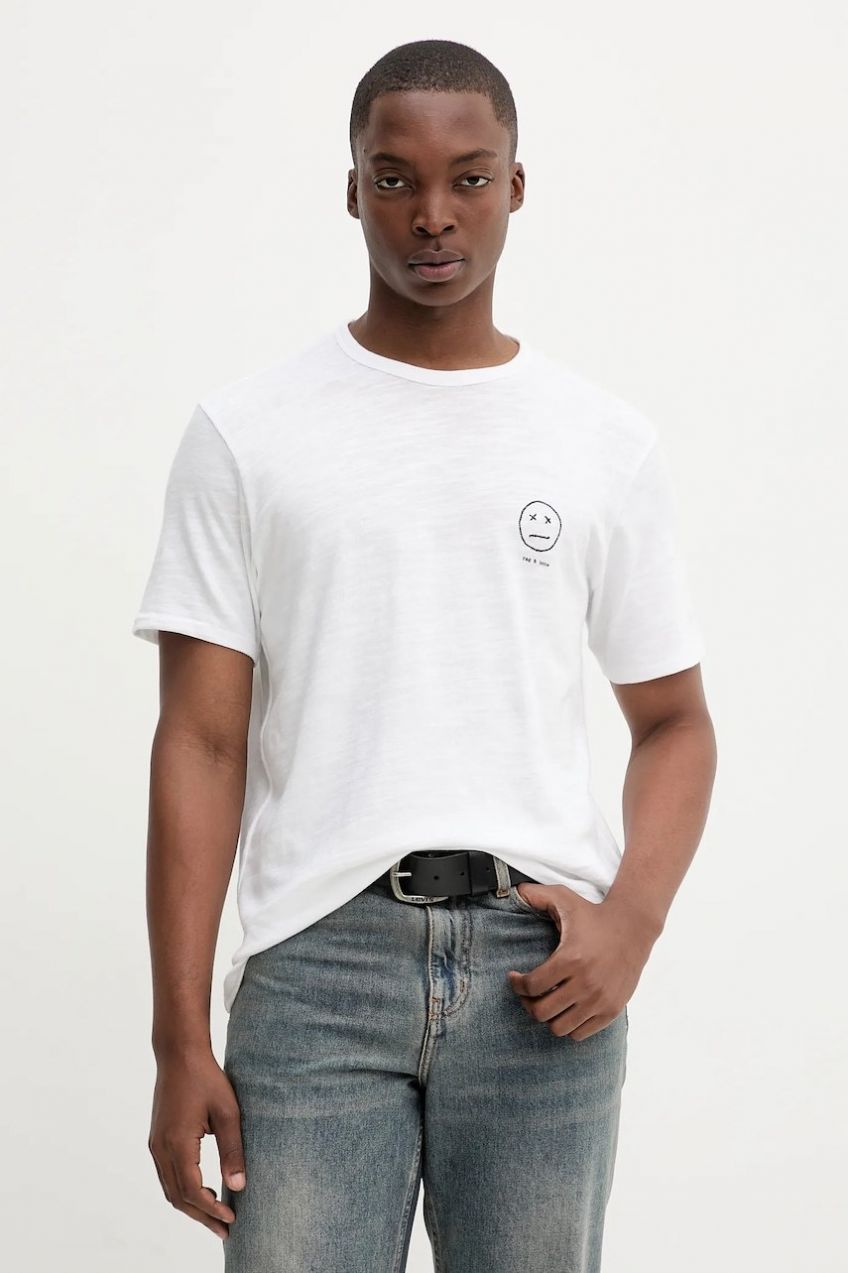 Bavlnené tričko Rag & Bone pánske, biela farba, s nášivkou, RF4625FT2GM