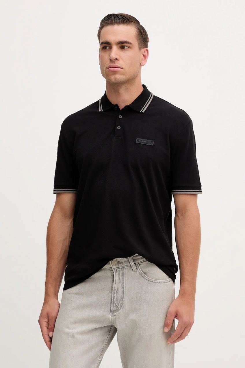 Bavlnené polo tričko Armani Exchange čierna farba, jednofarebné, XM001349 AF16246