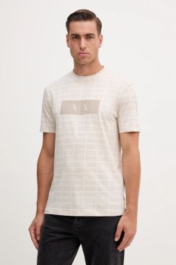 Bavlnené tričko Armani Exchange pánske, béžová farba, s potlačou, XM001902 AF10356