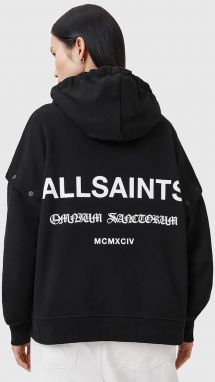 Bavlnená mikina AllSaints OMNIUM čierna farba, s kapucňou, jednofarebná, W268JB