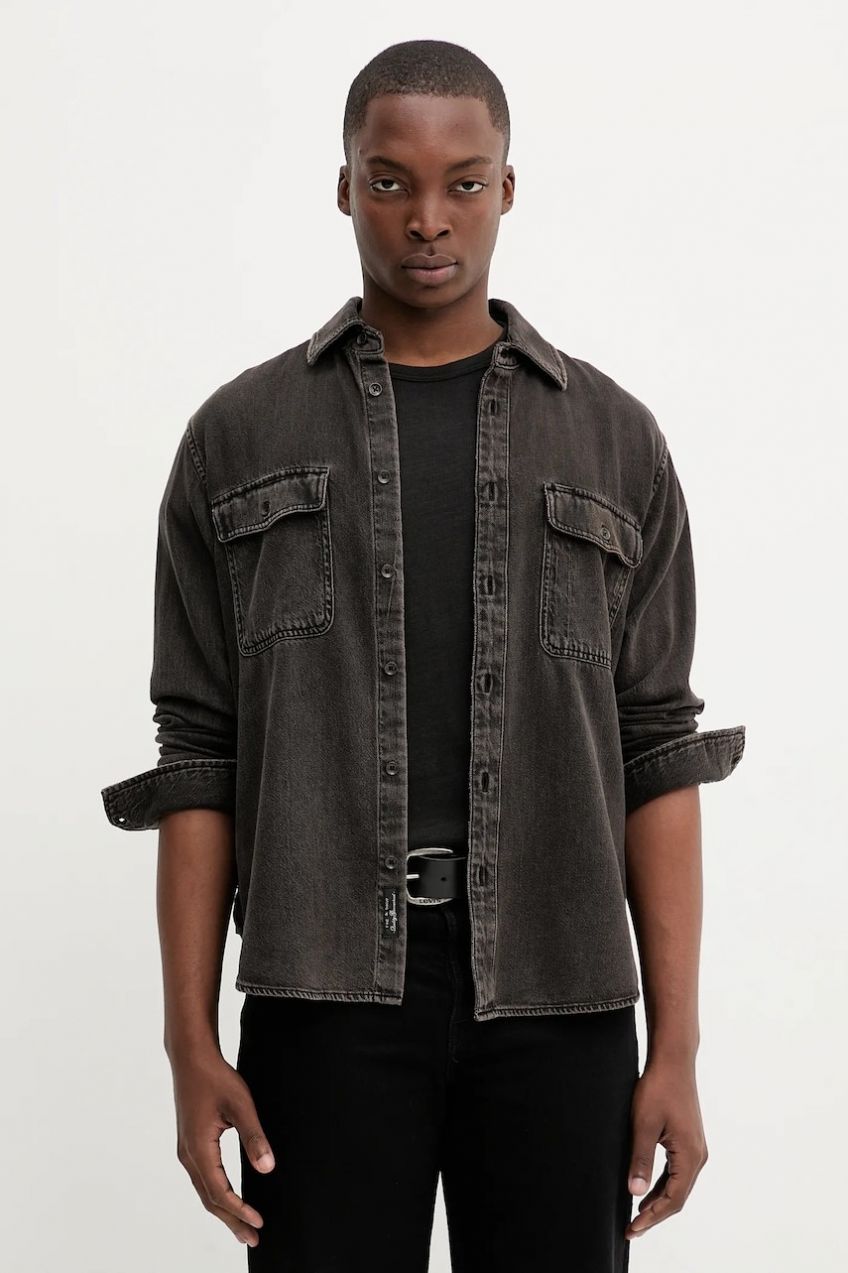 Rifľová košeľa Rag & Bone hnedá farba, regular, s klasickým golierom, RX0825FSUBB