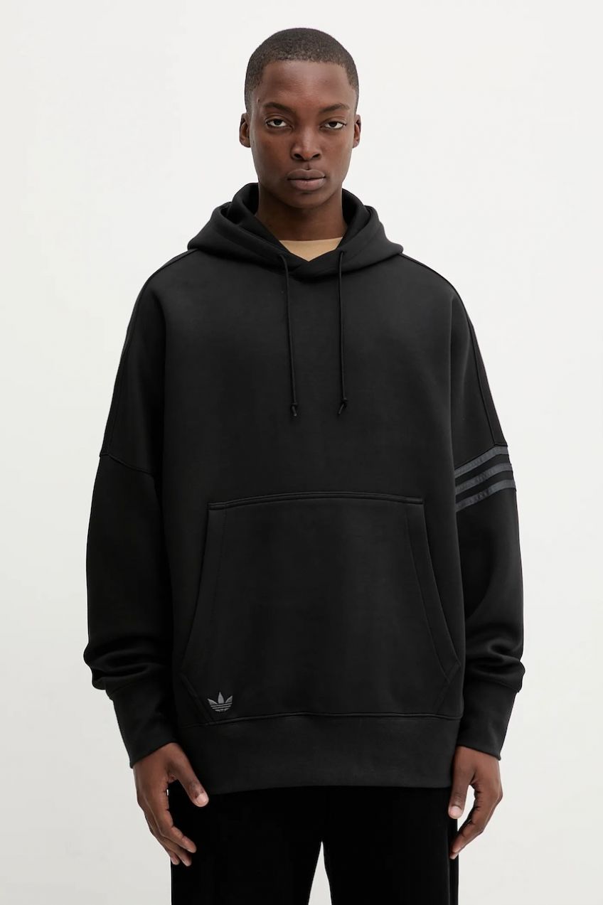 Mikina adidas Originals Neuclassics čierna farba, s kapucňou, s nášivkou, HZ3740