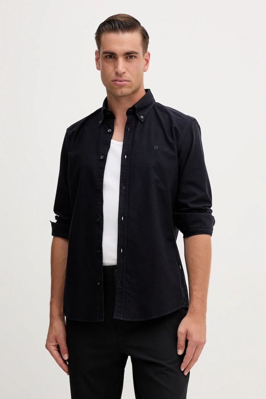 Bavlnená košeľa BOSS tmavomodrá farba, regular, s golierom button-down, 50544917