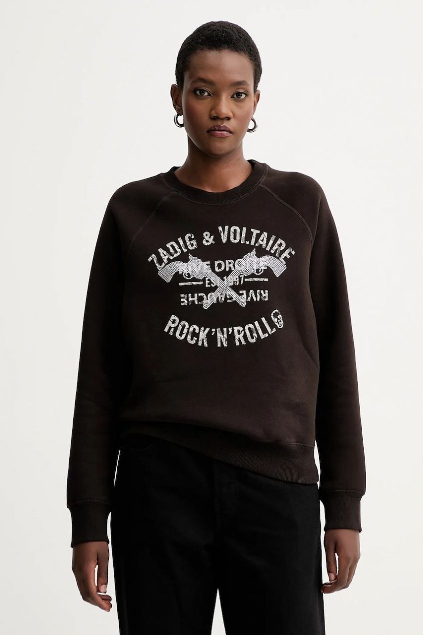 Mikina ZADIG&VOLTAIRE hnedá farba, s potlačou, JWSS01661