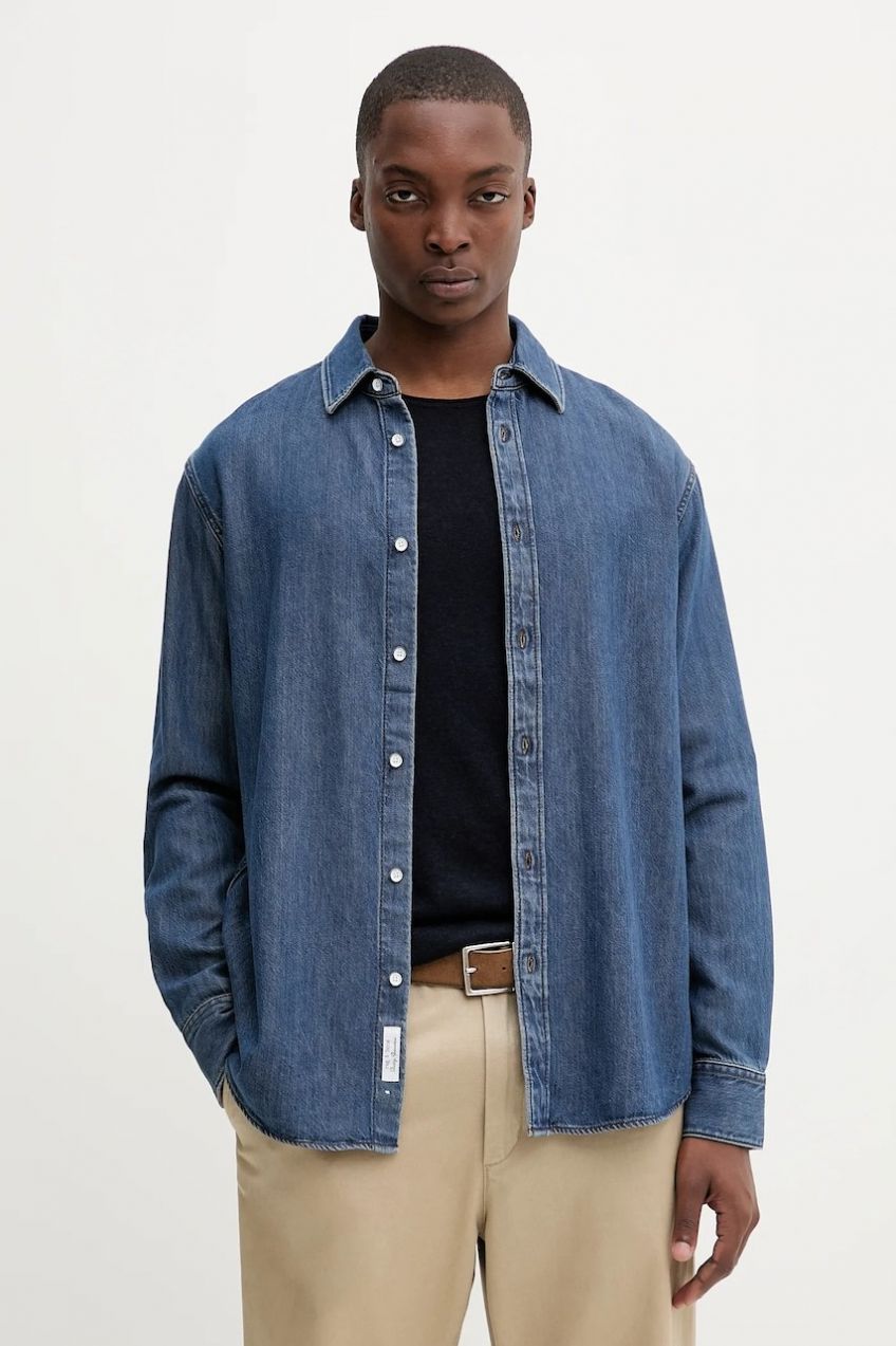 Rifľová košeľa Rag & Bone modrá farba, regular, s klasickým golierom, RX0925FSUKM