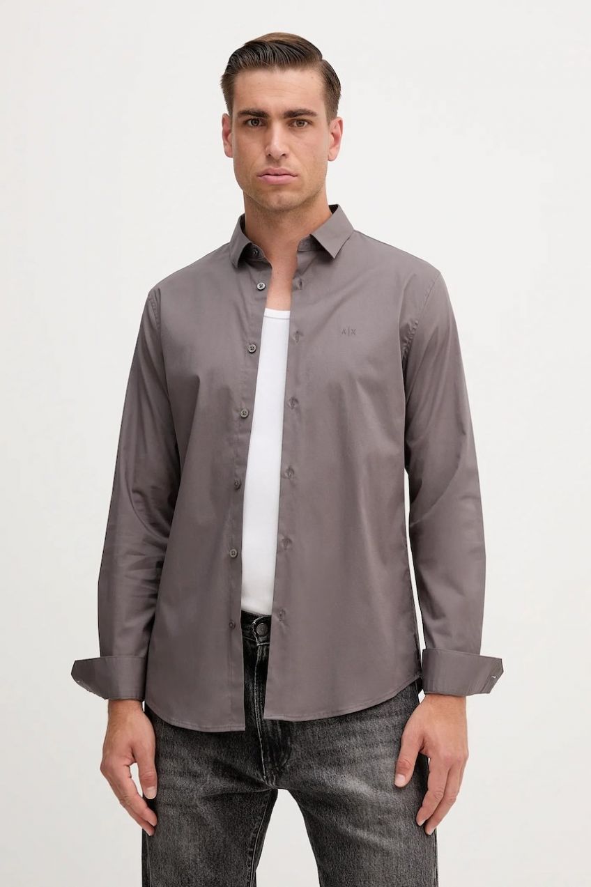 Košeľa Armani Exchange šedá farba, regular, s klasickým golierom, 8NZC31 ZN28Z