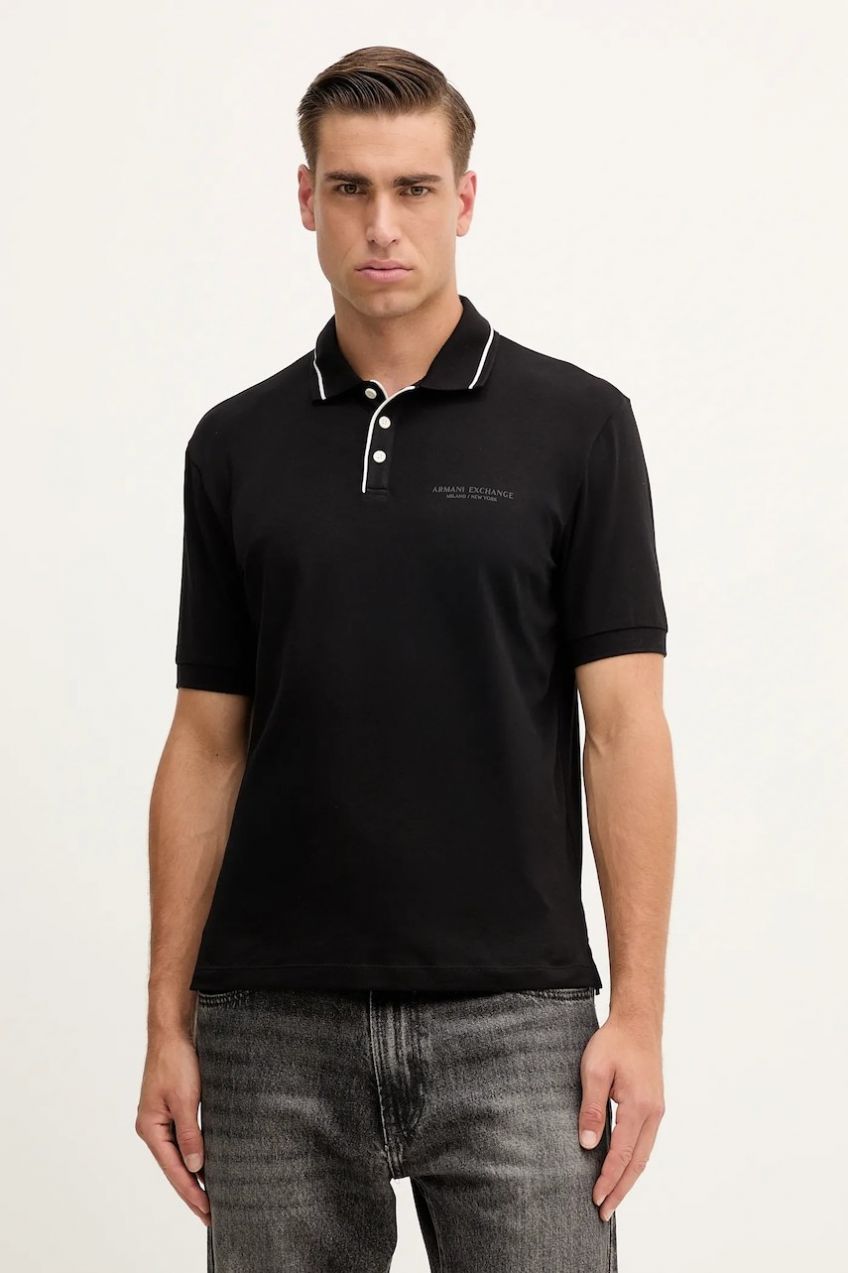 Polo tričko Armani Exchange pánske, čierna farba, s nášivkou, XM001557 AF10363
