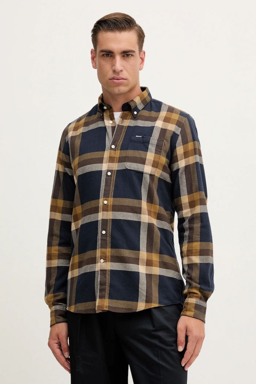 Bavlnená košeľa Barbour FOLLEY tmavomodrá farba, regular, s golierom button-down, MSH5364