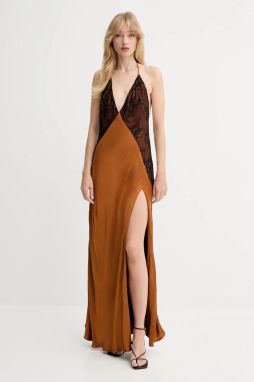 Šaty Bardot hnedá farba, maxi, áčkový strih, 59977DB