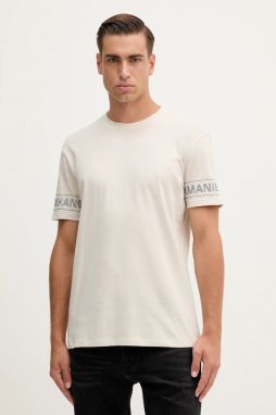 Bavlnené tričko Armani Exchange pánske, béžová farba, s potlačou, XM001437 AF10356