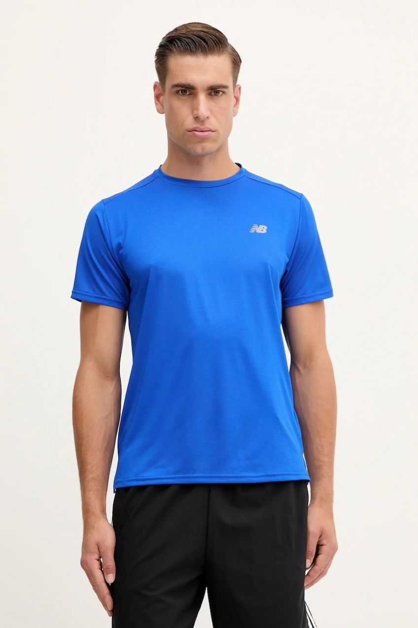 Tričko New Balance pánske, modrá farba, s potlačou, MT41222BUM