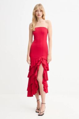 Šaty Bardot červená farba, mini, áčkový strih, 60029DB