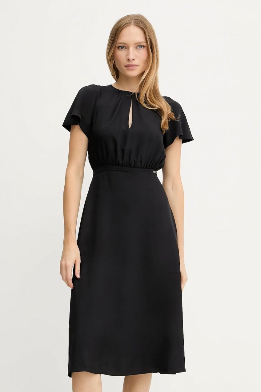 Šaty Armani Exchange čierna farba, midi, áčkový strih, XW001025 AF16122