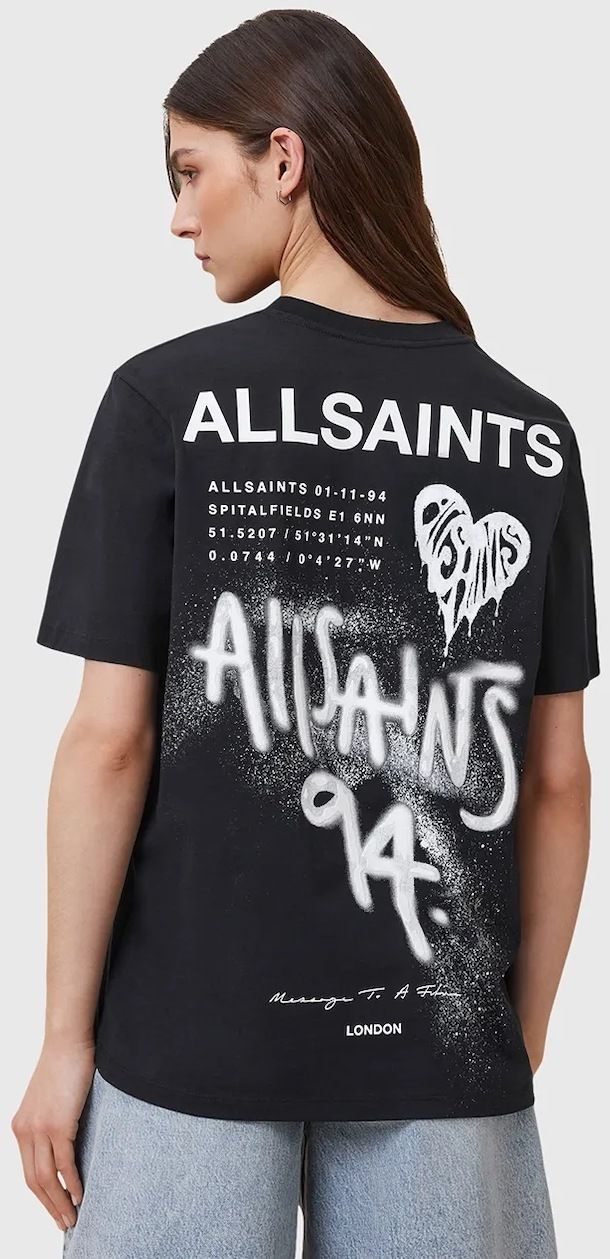 Bavlnené tričko AllSaints POSTER dámske, čierna farba, W035JD