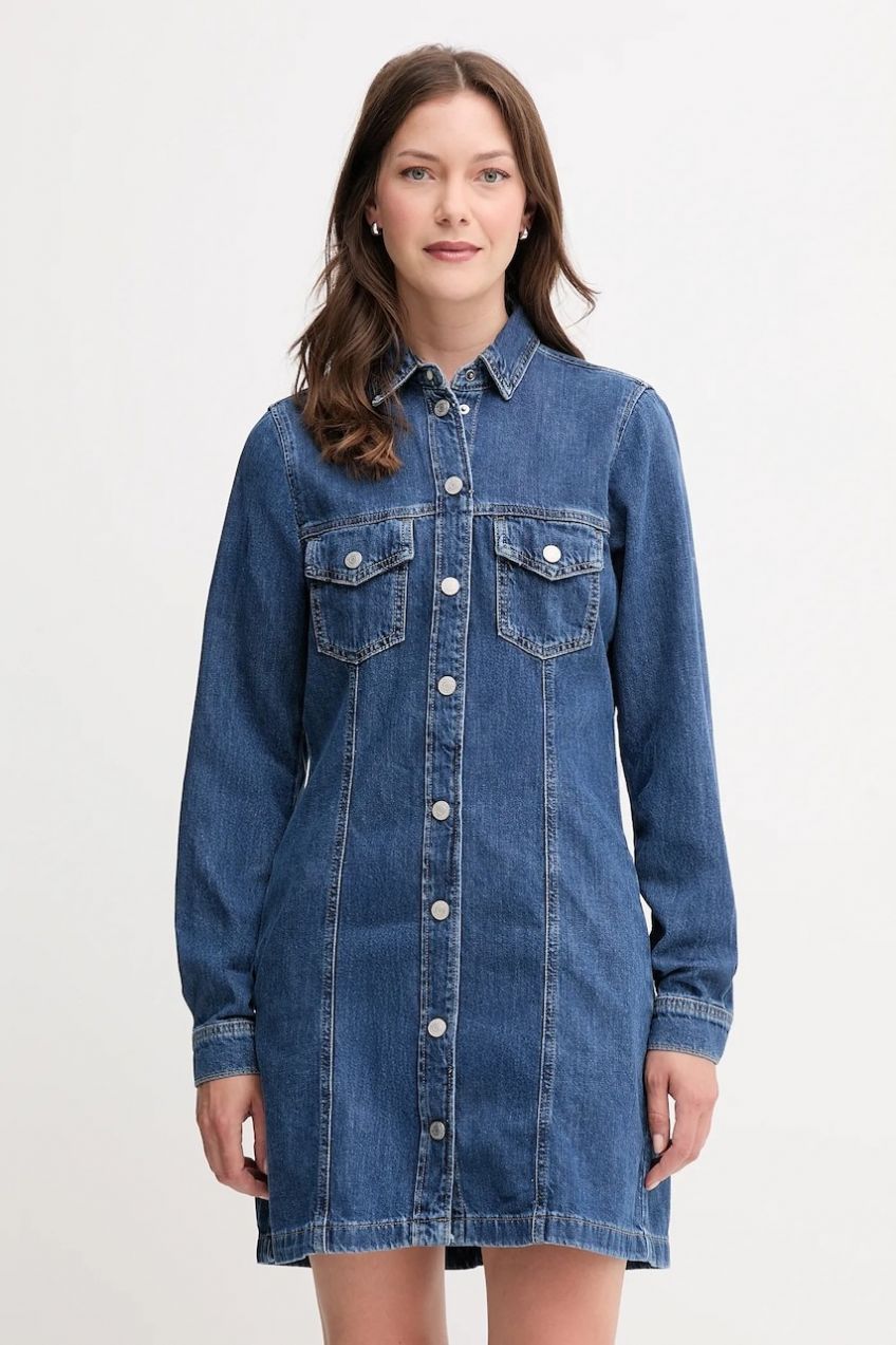 Rifľové šaty Pepe Jeans modrá farba, mini, rovný strih, PL95377284C1