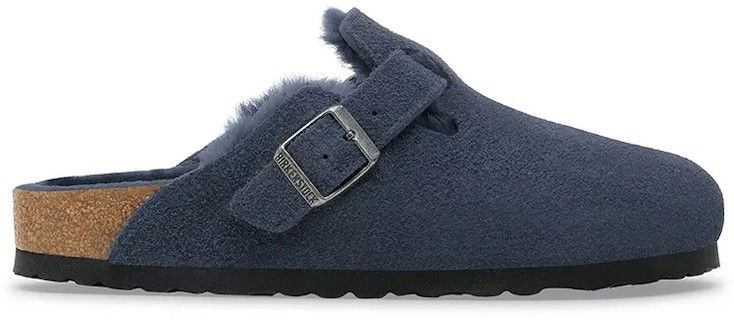 Semišové šľapky Birkenstock Boston Shearling tmavomodrá farba, 1030657