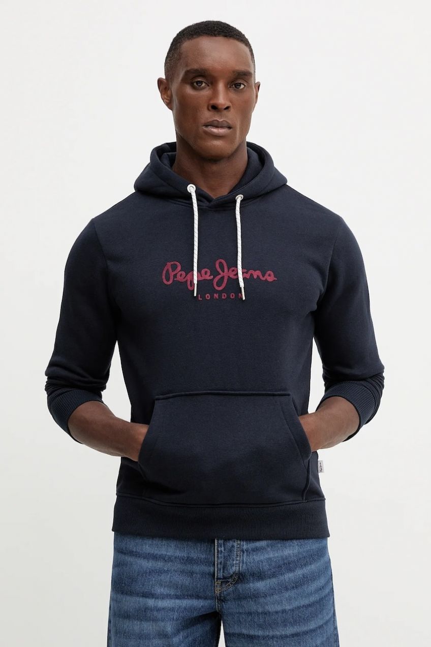 Mikina Pepe Jeans tmavomodrá farba, s kapucňou, s nášivkou, PM5800009