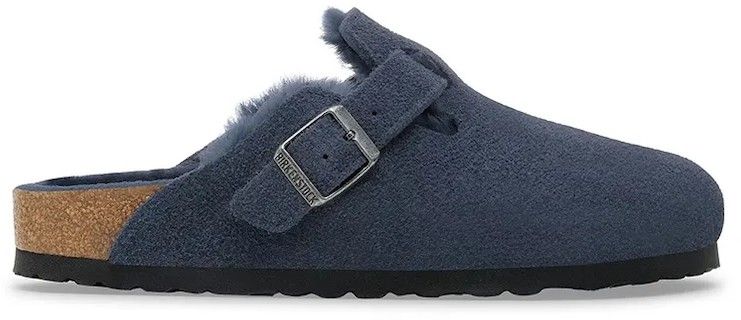 Semišové papuče Birkenstock Boston Shearling tmavomodrá farba, 1030701