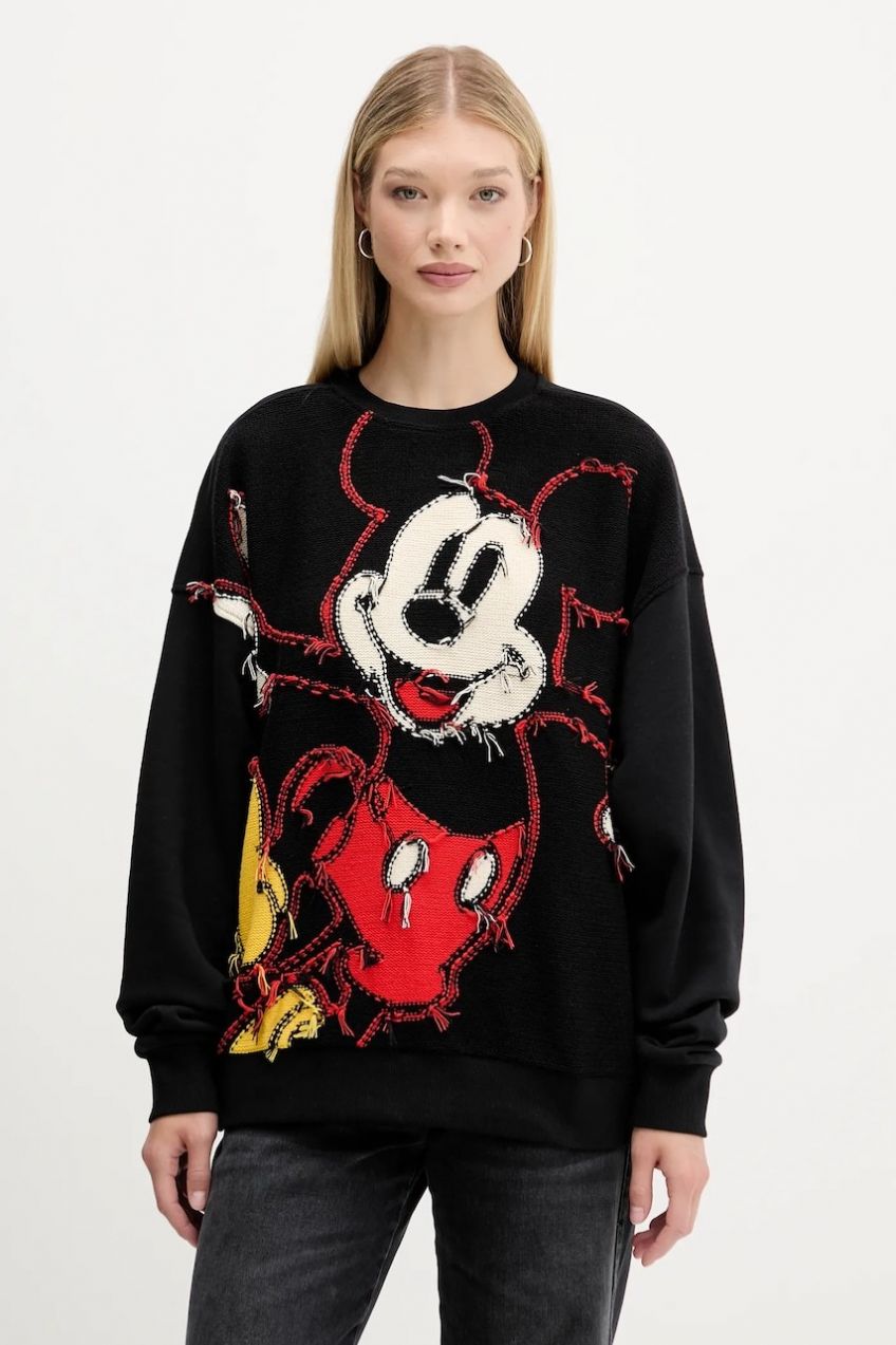 Mikina Desigual HELLO MICKEY čierna farba, vzorovaná, 25WWSK14