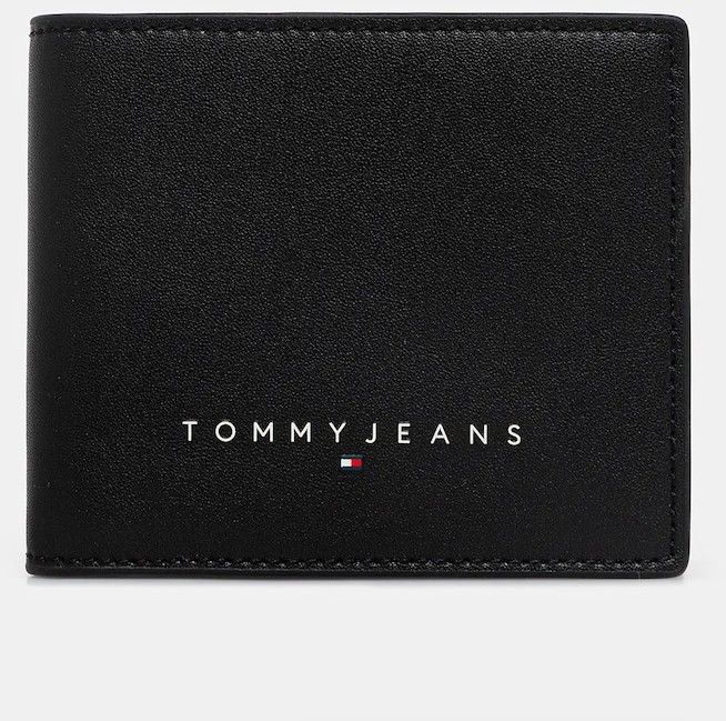 Kožená peňaženka Tommy Jeans čierna farba, AM0AM13695