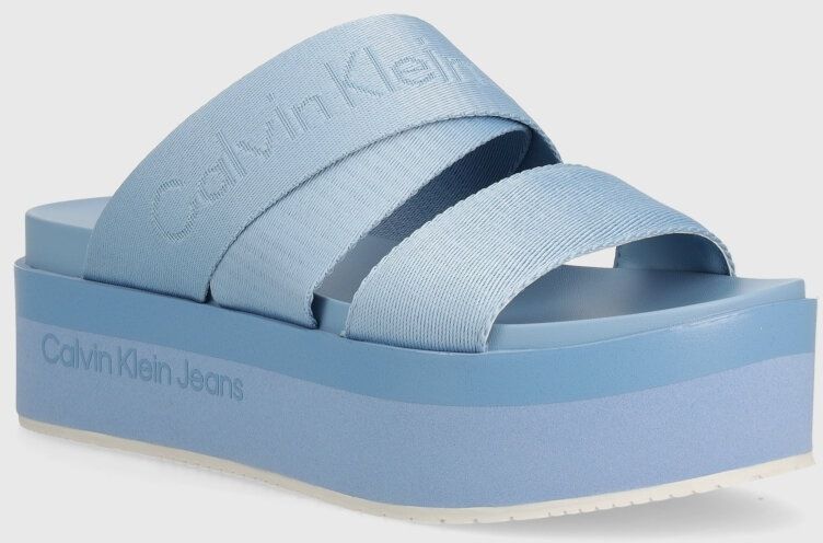 Šľapky Calvin Klein Jeans FLATFORM SANDAL WEBBING IN MR dámske, na platforme, YW0YW01361,