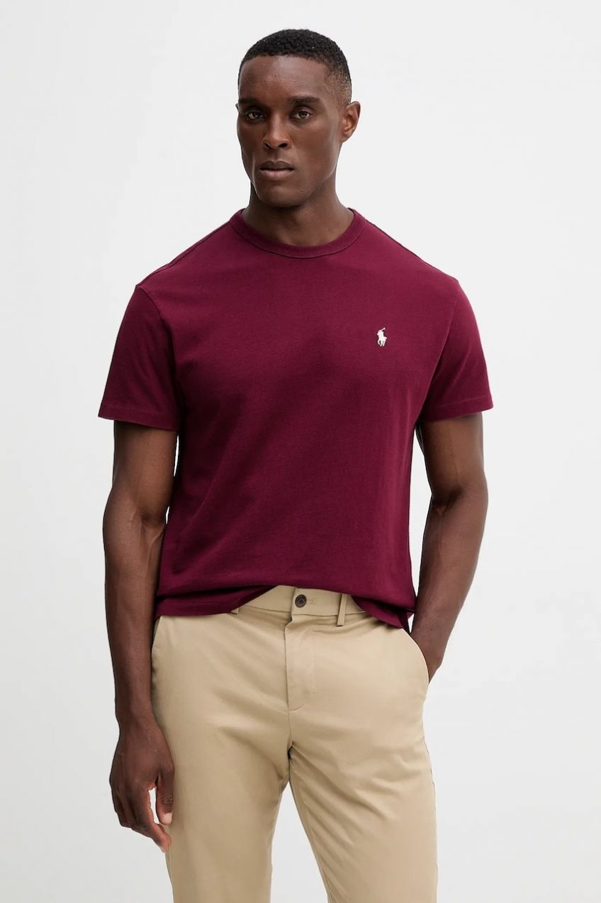 Bavlnené tričko Polo Ralph Lauren pánske, bordová farba, jednofarebné, 710916698