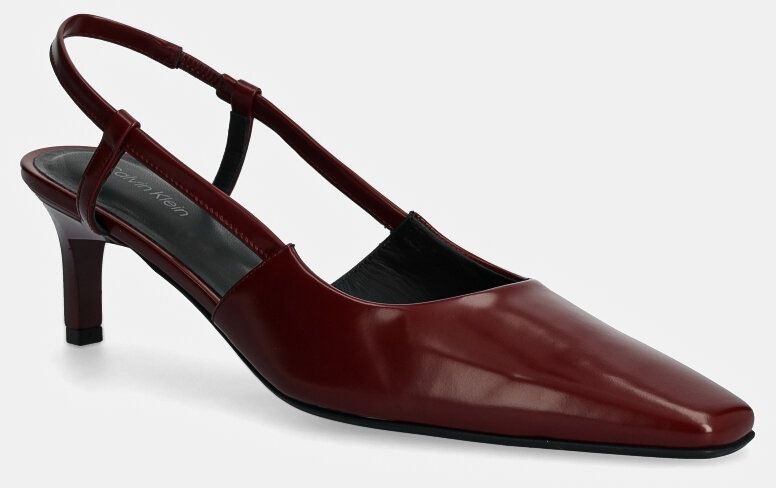 Kožené lodičky Calvin Klein HEEL SLINGBACK PUMP 50 LTH bordová farba, HW0HW02152