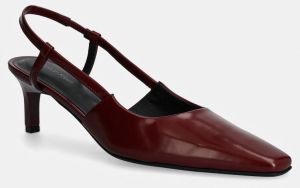 Kožené lodičky Calvin Klein HEEL SLINGBACK PUMP 50 LTH bordová farba, HW0HW02152