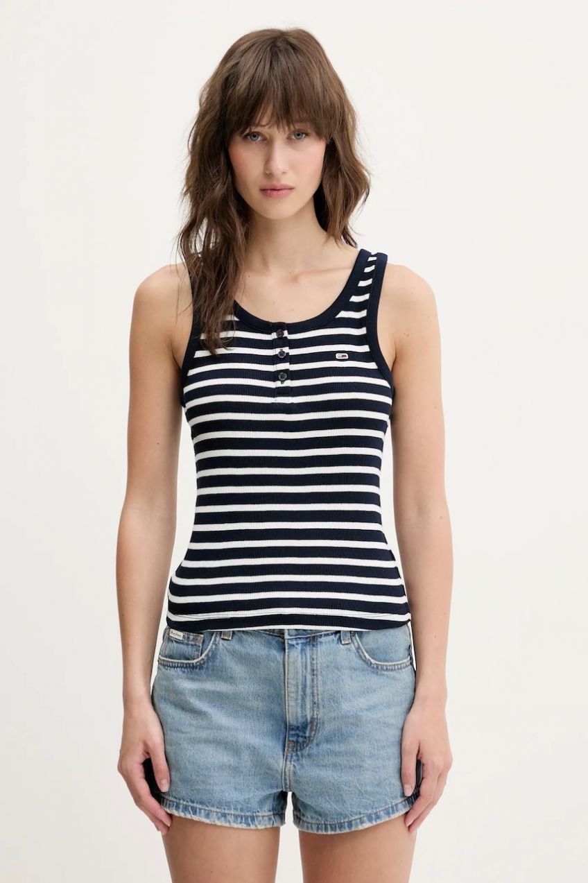 Top Tommy Jeans dámsky, tmavomodrá farba, DW0DW19492