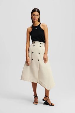 Sukňa Karl Lagerfeld béžová farba, midi, áčkový strih, A2W12007