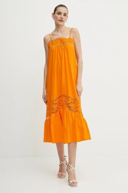 Bavlnené šaty Twinset oranžová farba, midi, áčkový strih, 251TT2331