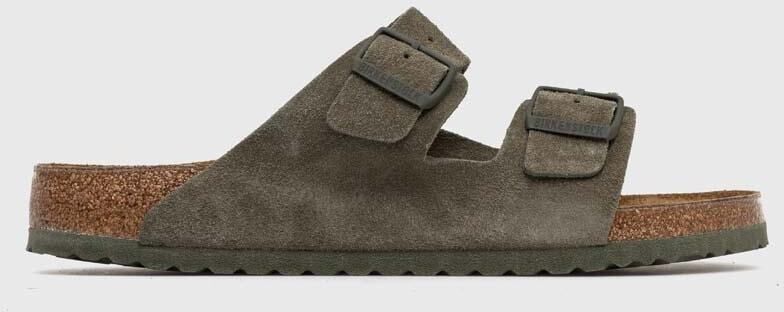 Semišové šľapky Birkenstock Arizona pánske, zelená farba, 1025657