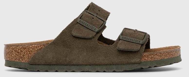Semišové šľapky Birkenstock dámske, zelená farba