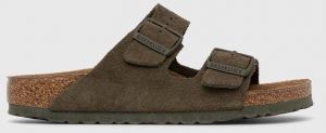 Semišové šľapky Birkenstock dámske, zelená farba